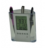 LCD clock with penholder